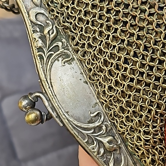 Antique 1900 Early metal mesh, Victorian, velvet embroidery, Art Deco - Picture 9 of 9